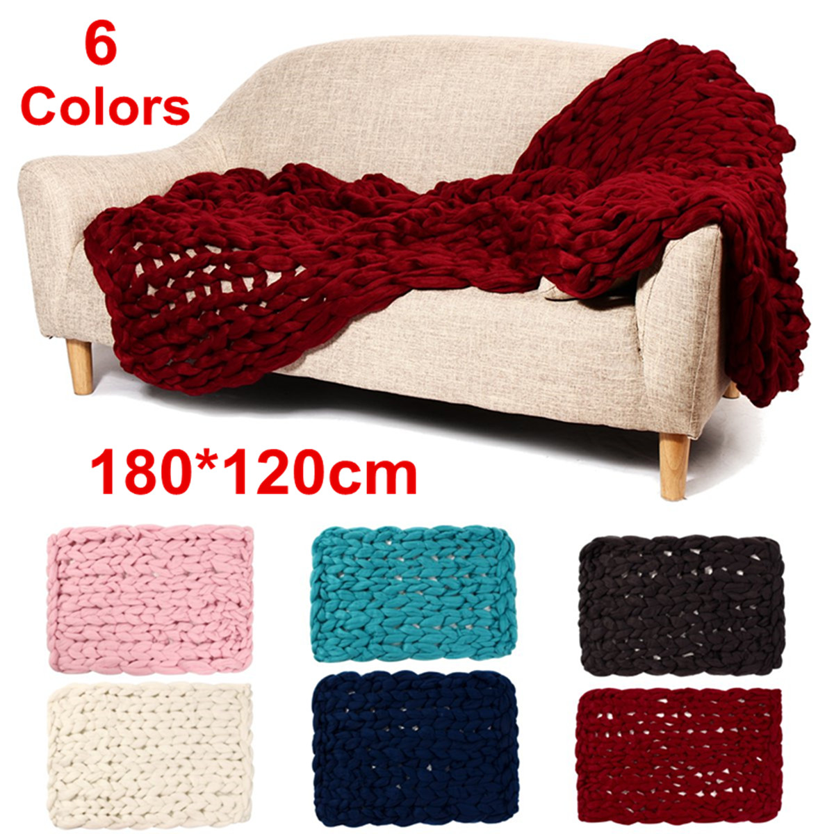 180x120cm Warm Hand Chunky Knitted Blankets Thick Yarn Wool Sofa Bed 