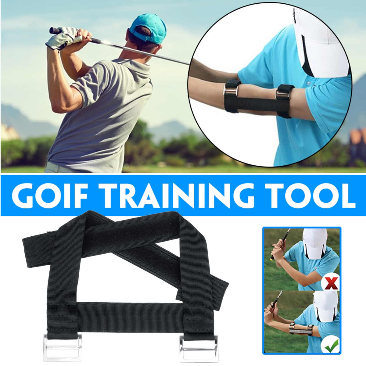 Golf Training Aid Swing Straight Practice Elbow Brace Corrector Support Posture Corrector