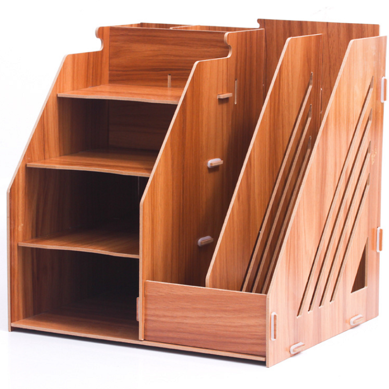 Office Supplies Desktop Storage Baskets Box Drawer Wooden Book Stand Creative Bookshelf File Information Stationery Shelf