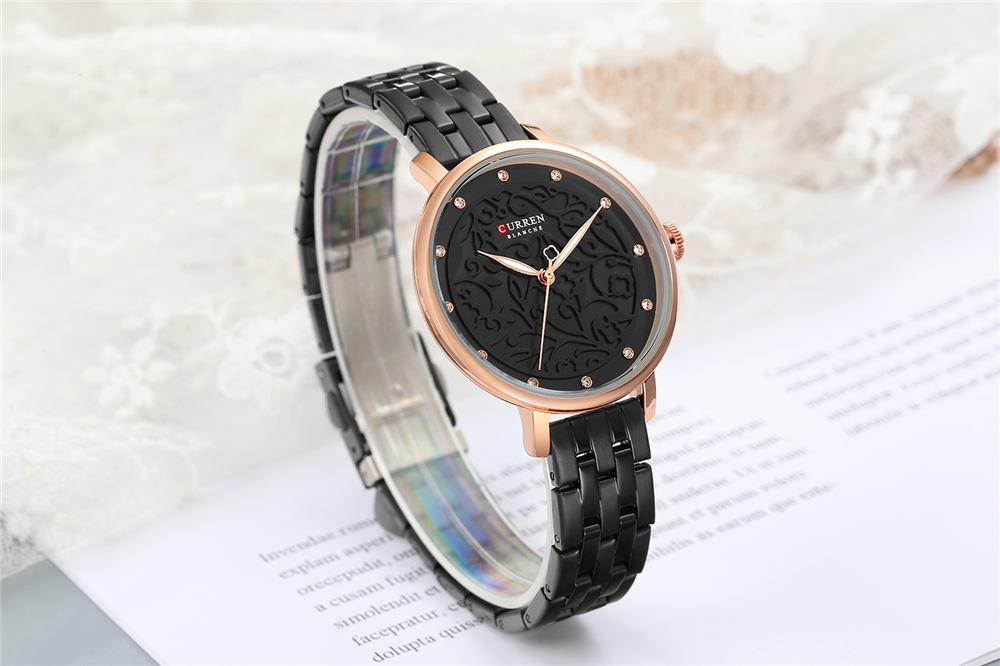 CURREN 9046 Mostrador 3D de mostrador em aço para mulheres de negócios Relógio de pulso Aço Banda Relógios de quartzo