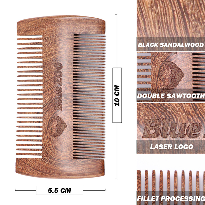 Pear Wood beard double comb + PU leather bag anti-static beard care comb men's portable hair brush