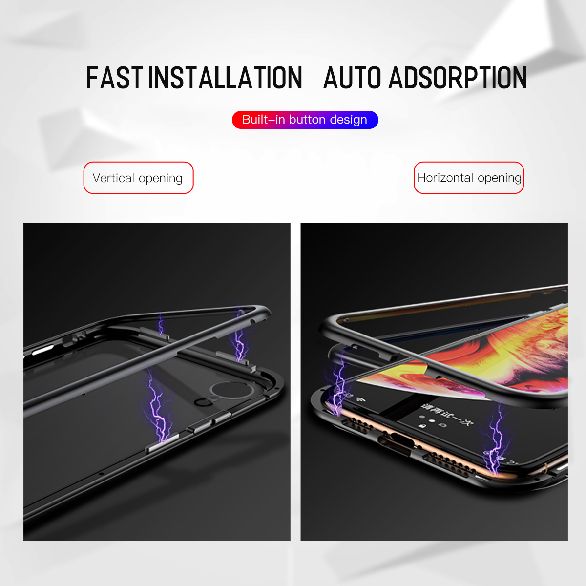 Bakeey Plating Magnetic Adsorption Metal Tempered Glass Protective Case for iPhone XS MAX XR X for iPhone 7 6 6S 8 Plus SE 2020 Back Cover