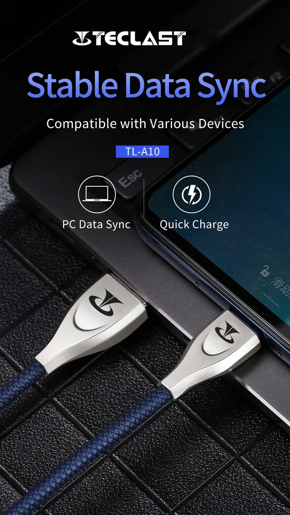 Teclast Type C Micro USB 2.4A Fast Charging Data Cable For Huawei P30 Pro Mate 30 Mi9 7A 6Pro 9Pro Oneplus 6T 7 Pro