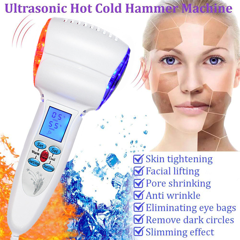 Cryotherapy Ultrasonic Frio Quente Hammer Máquina de Levantamento De Rosto Massageador Rugas Remover Cuidados Com A Pele Ferramenta Rejuvenescimento Facial Máquina de Beleza