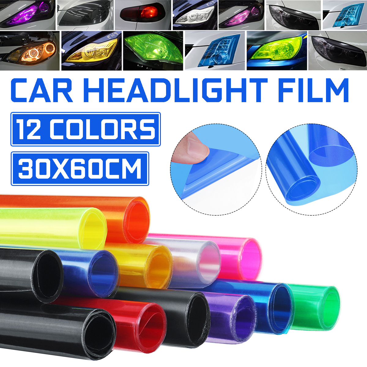 30cmx0.6m Car Light Headlight Taillight Tint Vinyl Film Sticker Easy Stick Motorcycle Decoration 13 Colors