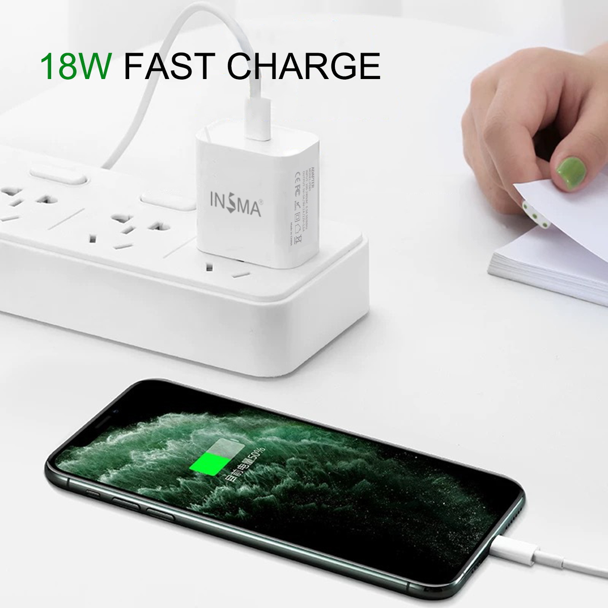 INSMA 18W Fast Charger PD3.0 USB Charger Type-C Adapter For iPhone 8 X XS 11 Pro