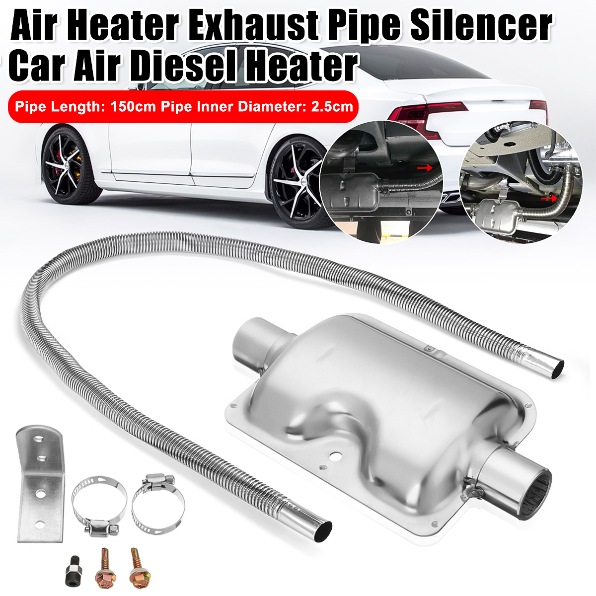 1.5m Exhaust Pipe + Silencer + Clamp + Bracket For Auto Parking Air Diesel Heater