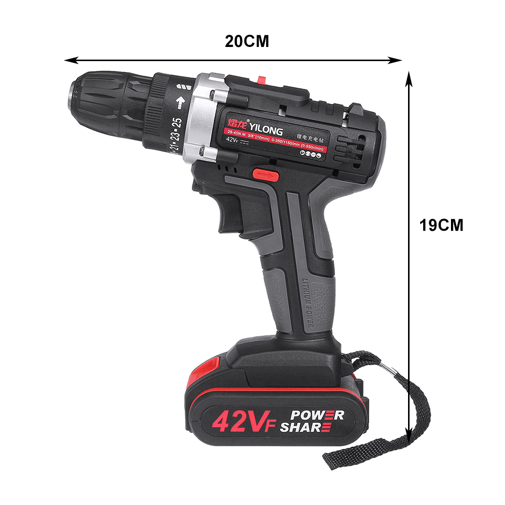 42V Rechargeable Electric Drill Household Impact Drill Electric Screwdriver Cordless Li-ion Drill Driver With LED light