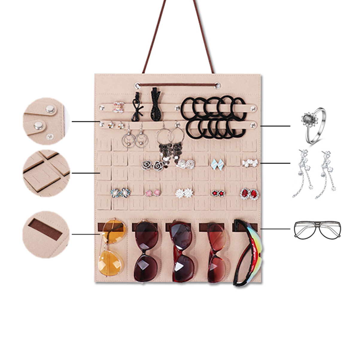 Slots Felt Sunglasses Jewelry Wall Hanging Bag Organizer Storage Pocket Display