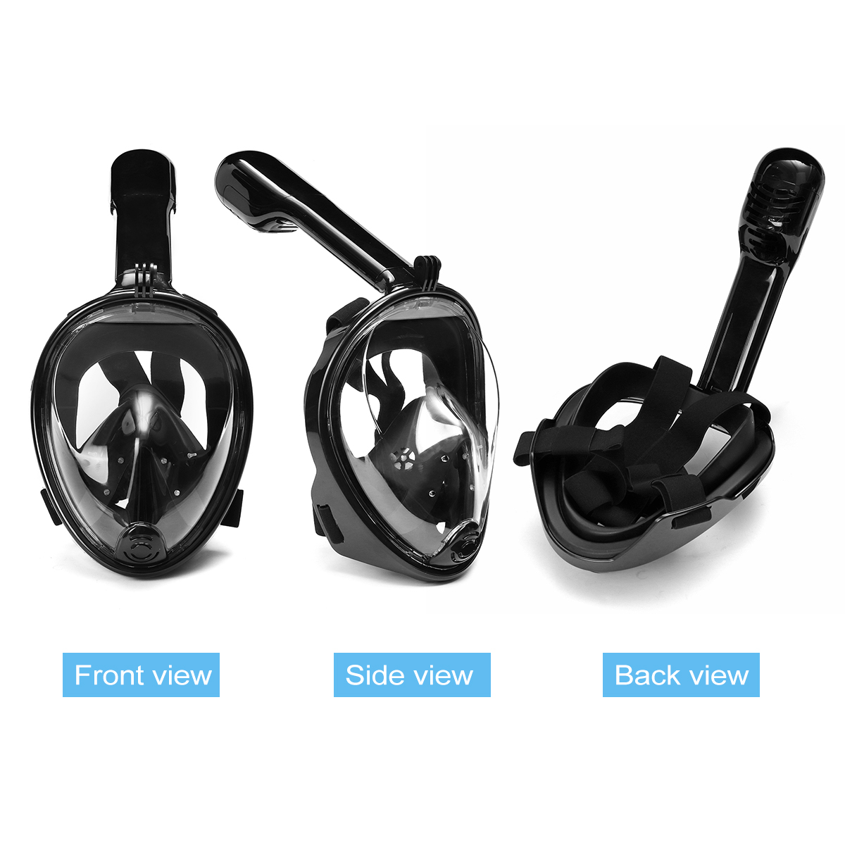 180° Viewing Area Full Dry Snorkeling Mask 185x150x188mm Fog Resistant Adjustment Diving Mask with a Camera Base