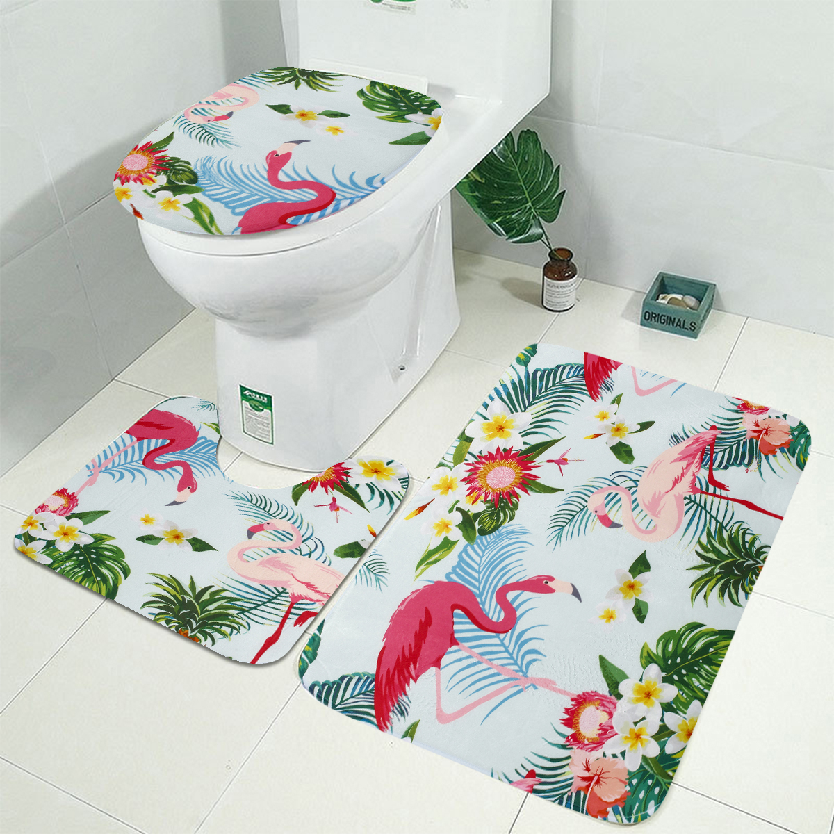 3 PCS Carpet Set Toilet Cover Bathroom Shower Curtain Sets Polyester Fabric 