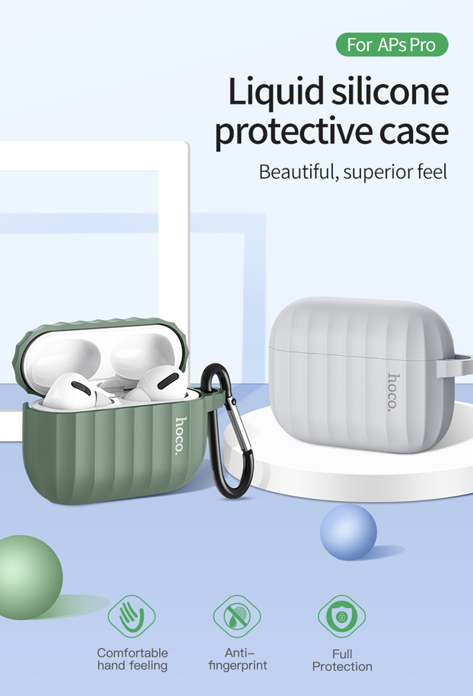 HOCO 3 in 1 Pure Armor Soft Liquid Silicone Shockproof Dust-Proof Earphone Storage Case with Anti-lost Rope and Hook for Apple Airpods 3 Airpods Pro