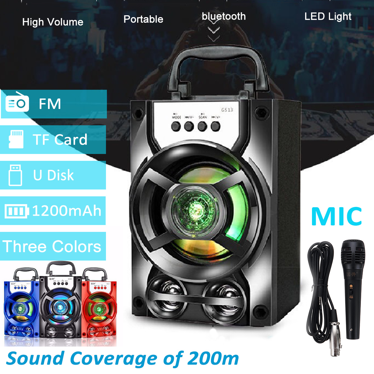 Portable bluetooth Subwoofer Speaker TF Card U Disk Music Player FM Radio Microphone for Meeting Dance Party Lecture