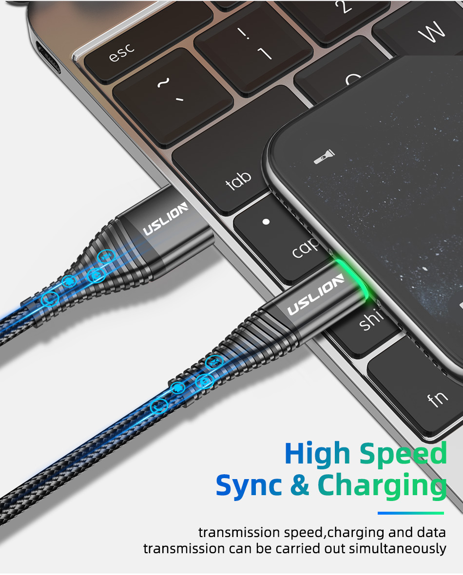 USLION US0127 3A LED Nylon Micro USB Fast Charging Data Cable for Samsung S6 S7 HUAWEI Xbox 6 7 LG Nokia