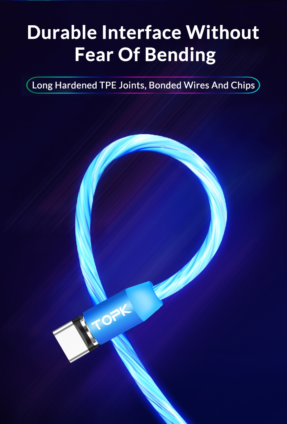 TOPK Flow Glow Magnetic Micro USB Data Cable for HUAWEI OPPO VIVO 