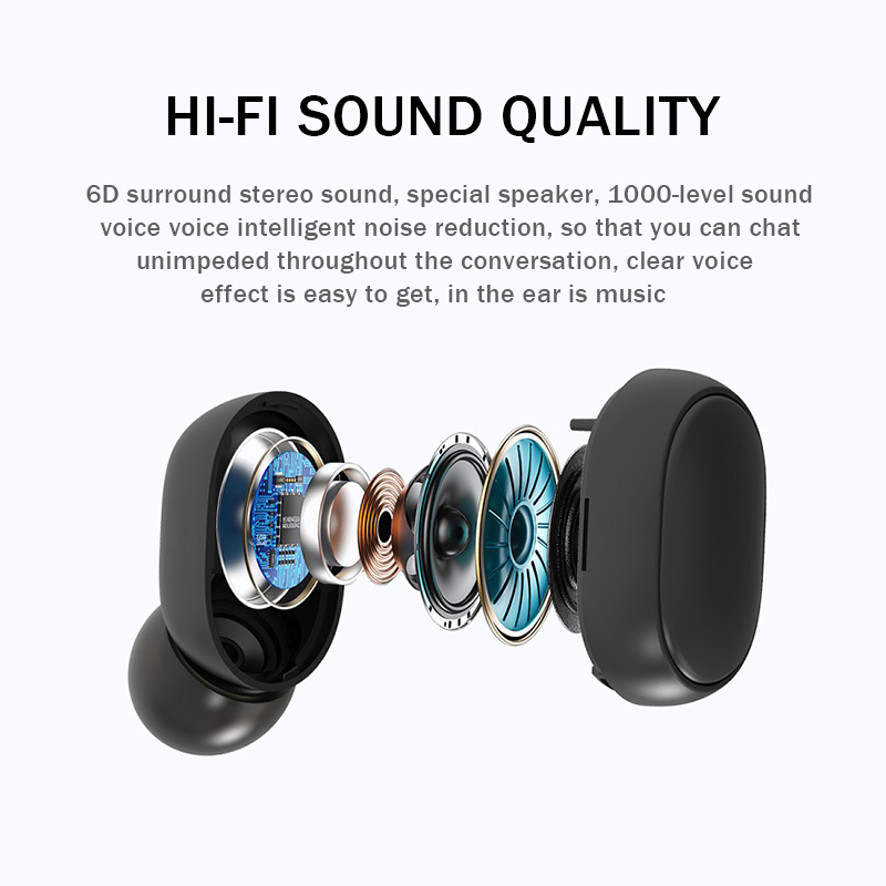 E6S Mini bluetooth 5.0 In-ear Earphone Hi-Fi Stereo Wireless Waterproof Headphones with Large Capacity Charging Case