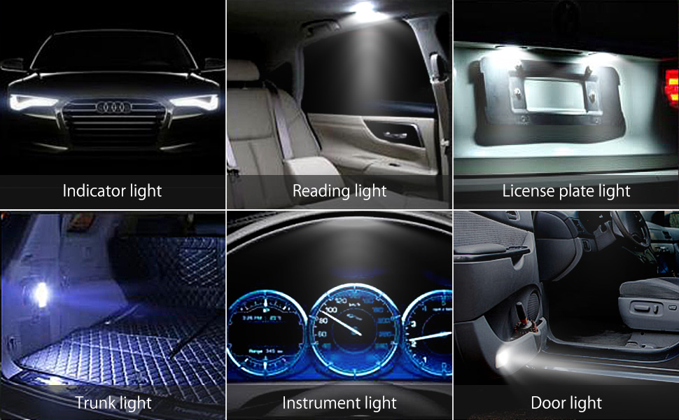 Audew T10 W5W Car 2835 SMD LED Side Marker Lights Parking Interior Bulbs Canbus Error Free 2.7W 4882K Xenon White 10Pcs 