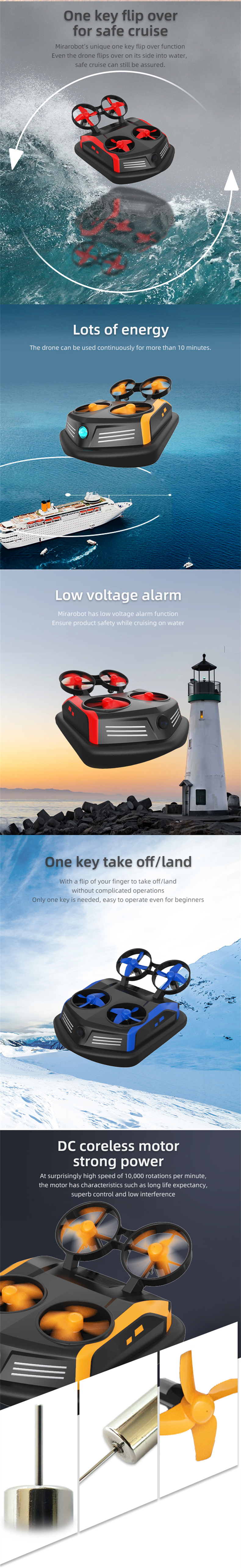 Mirarobot Domain S200 LED 3-in-1 Flying Air Boat Land Driving Mode Detachable RC Drone Quadcopter RTF - Photo: 2