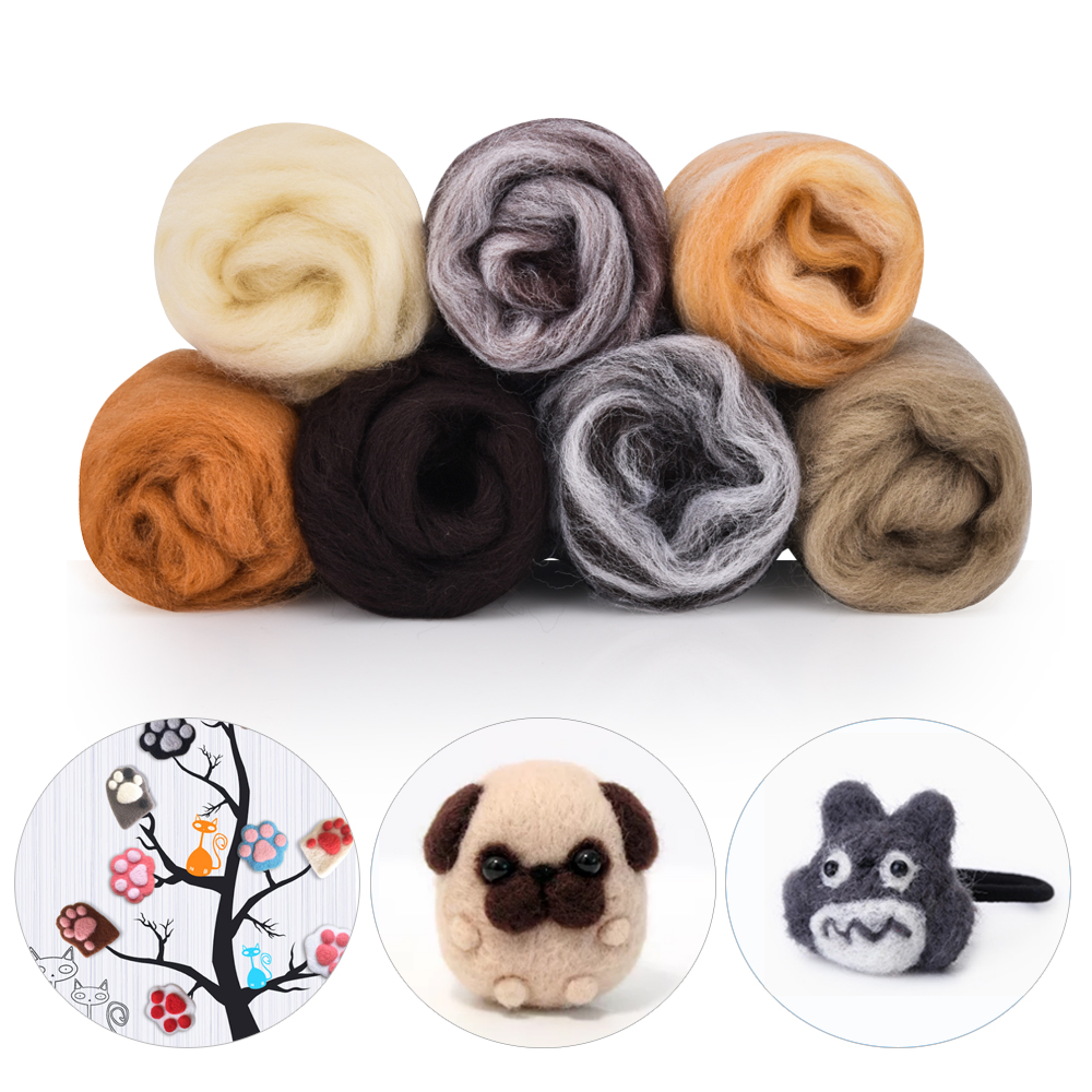 7 Colors Roving Wool Fiber DIY Needle Felt Handcraft Fluffy Soft Woolen Fiber Sewing Crafts Kit 