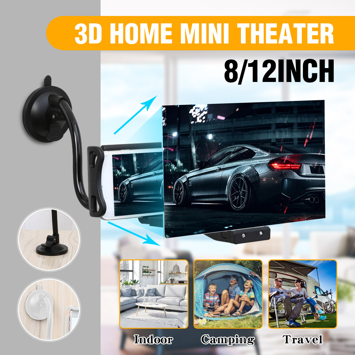 12'' Folding Mobile Phone Screen Magnifier Suction Cup 3D HD Screen Amplifier Stand Bracket