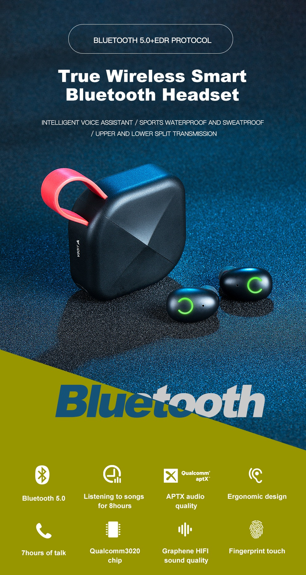 Bakeey B6 TWS Fone de ouvido bluetooth Creative QCC3020 APT Fone de ouvido sem fio Touch Control IPX7 à prova d'água