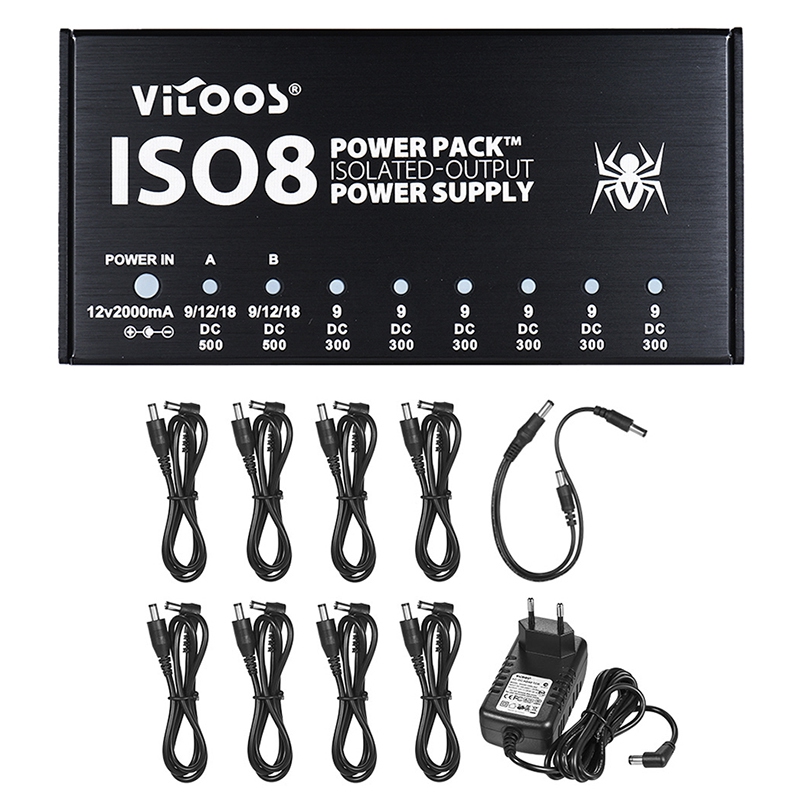 VITOOS ISO8 Compact Size Guitar Effects Power Supply Adapter Noise Reduction Isolated DC Outputs for 9V/ 12V/ 18V Guitar Effects - Photo: 5