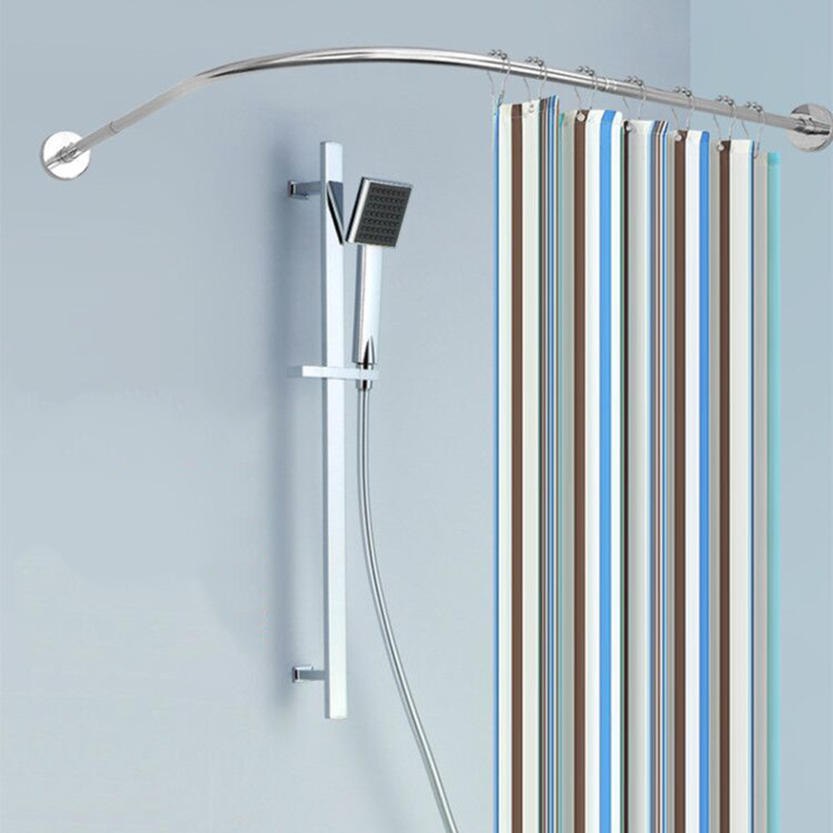 Ganchos curvos de aço inoxidável ajustáveis da banheira de Rod da cortina de chuveiro
