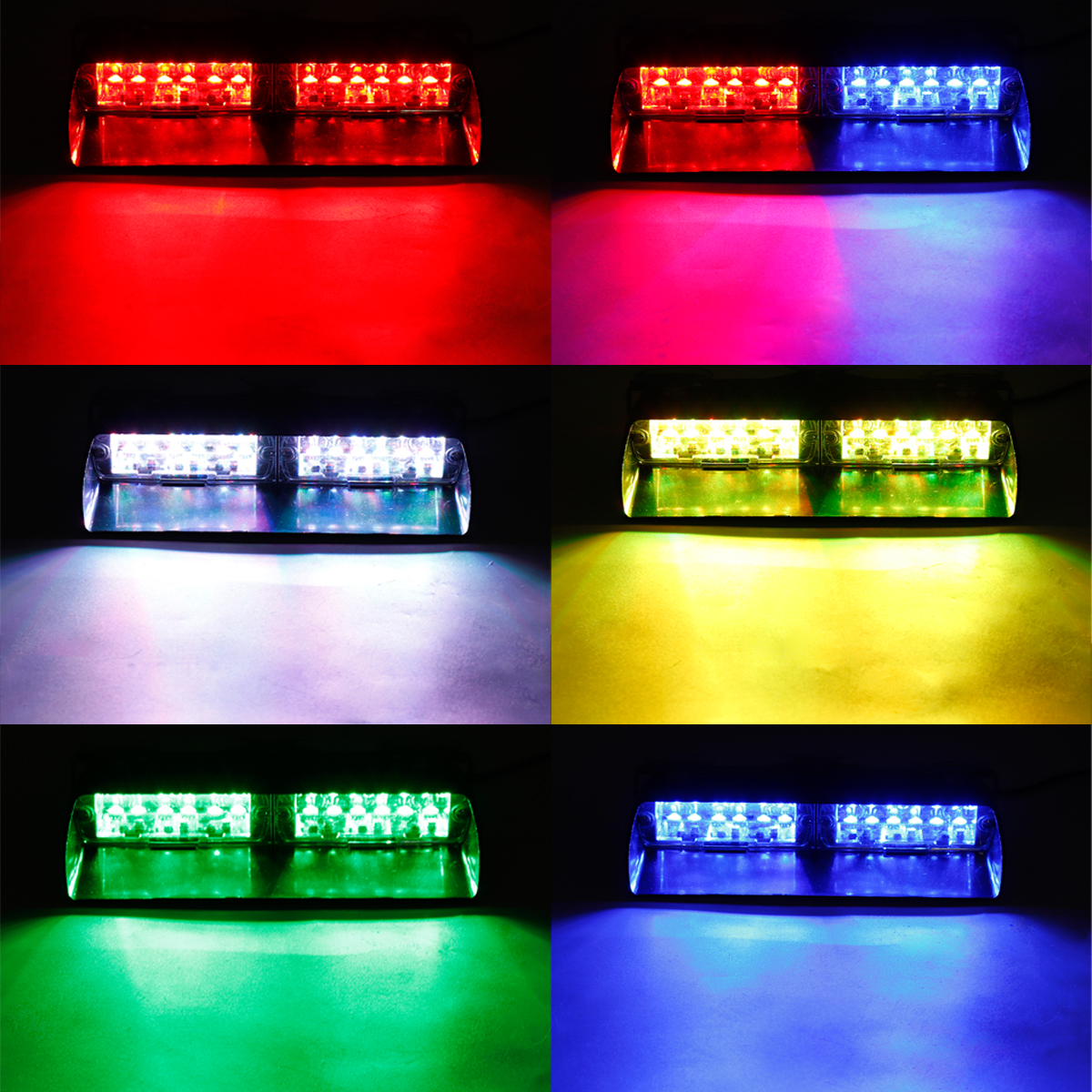 12LED RGB 12V 36W Car Auto Windshield Dashboard Emergency Warning Lamp Flashing Strobe Light 6 Colors Convert