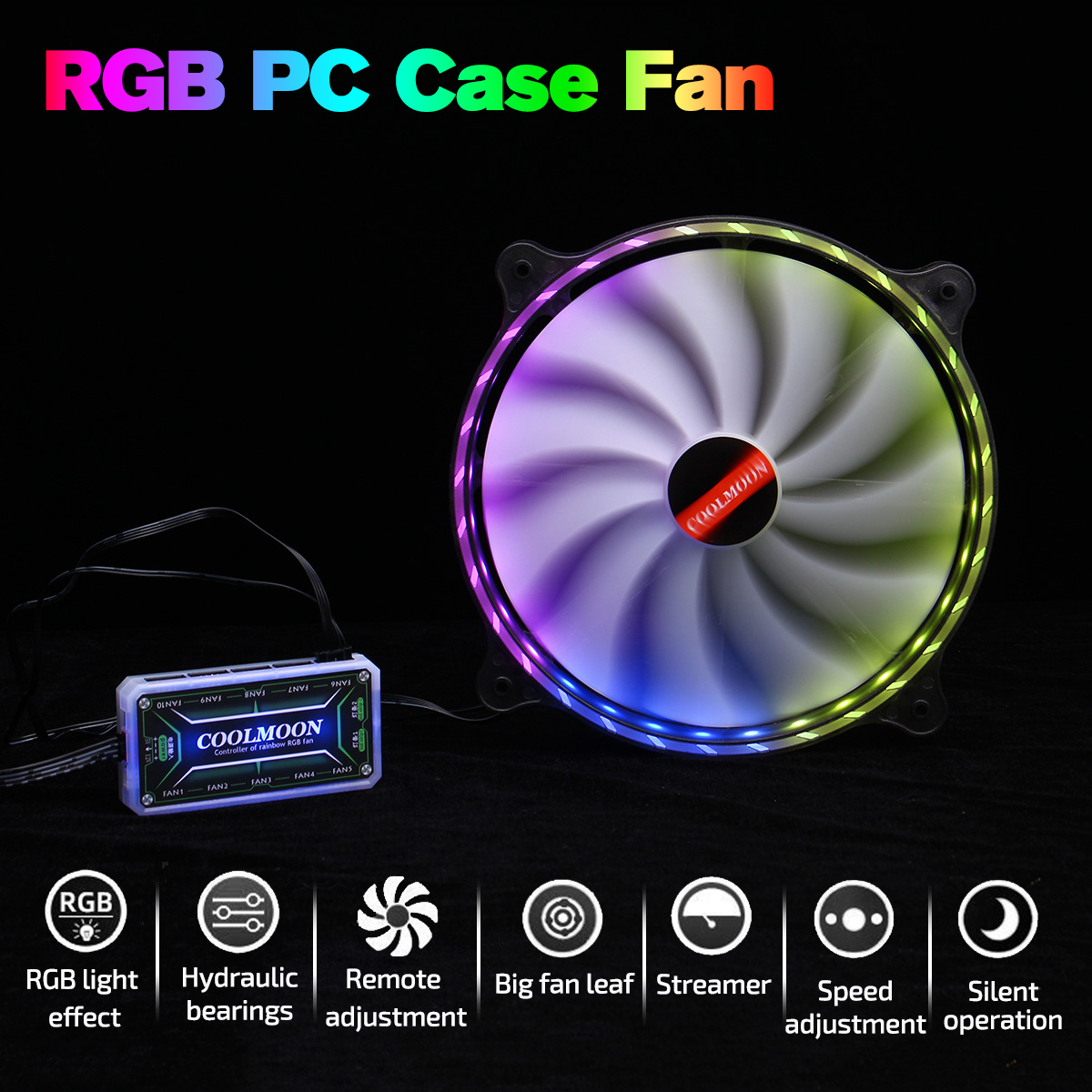 Cool Moon CR200mm Chassis Computer Case Fan RGB Mute Streamer LED Computer Host 20cm Cooling Fan