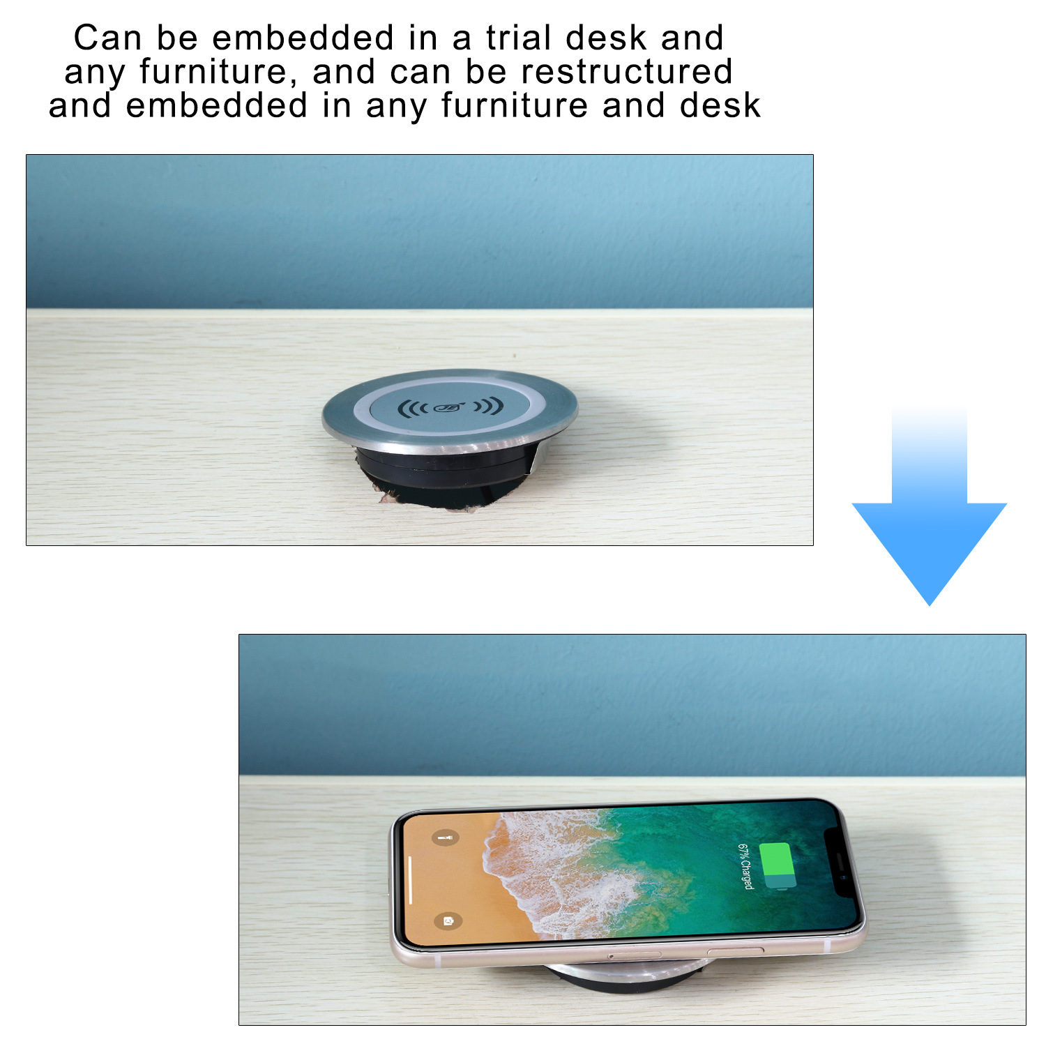 Bakeey 15W Waterproof Embedded Desktop Fast Charging Wireless Charger For iPhone XS 11Pro XMax Huawei P30 Pro Mate30 5G Mi10 K30 Poco X2 S20 5G