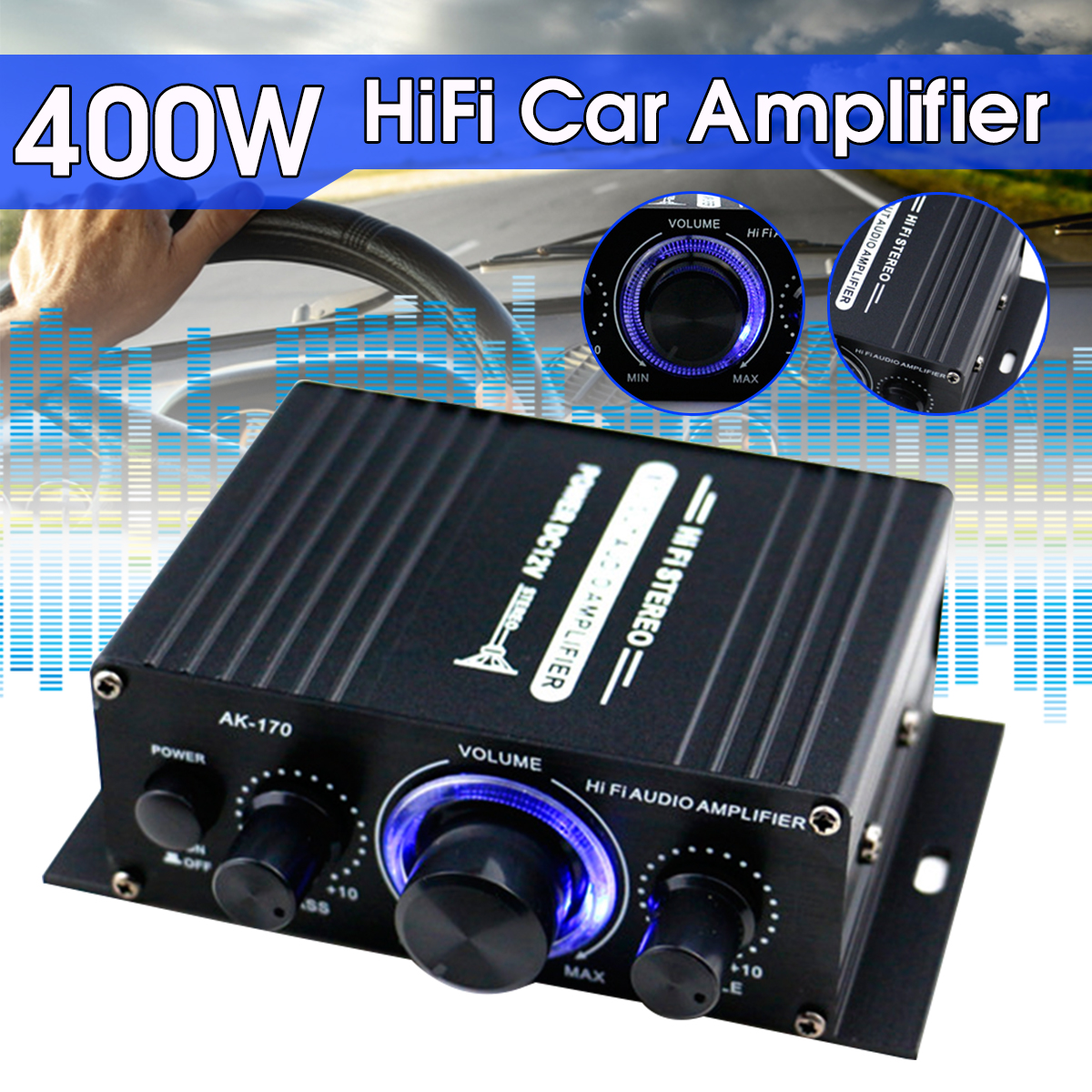 AK170 Hifi 12V Car Amplifier Home Stereo Subwoofer Amplifier Sound Speaker LED Display