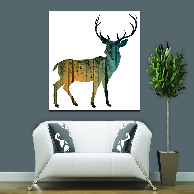 Miico Hand Painted Oil Paintings Simple Style-D Side Face Deer Wall Art For Home Decoration Paintings
