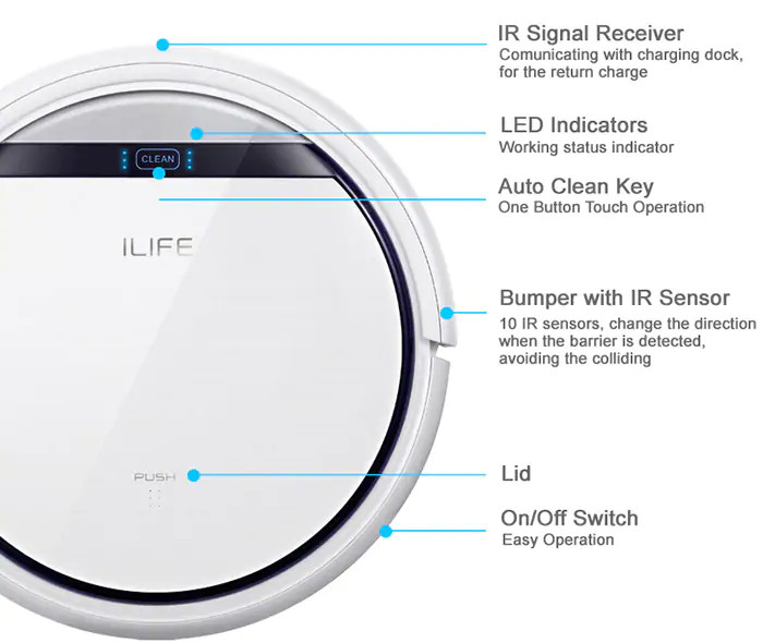 ILIFE V5 Intelligent Robotic Vacuum Cleaner 600Pa Ultra-thin Design Automatically Robot Touch Screen Self-charge Filter Sensor Remote Controllor