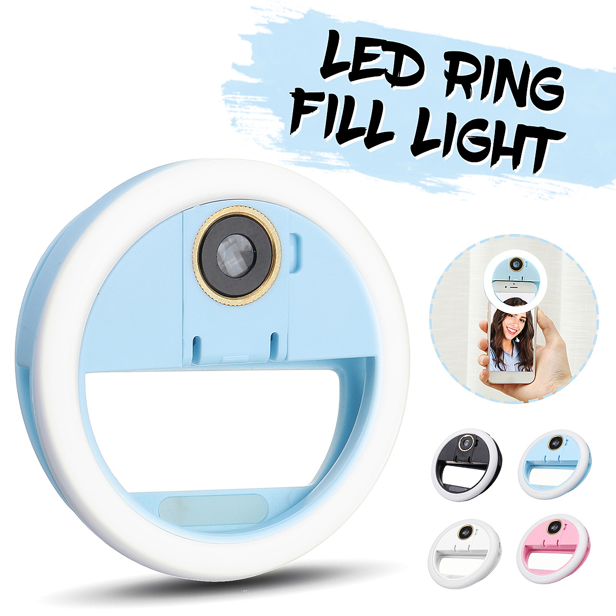 Universal Selfie LED Ring Flash 0.63x Wide-Angle Macro Phone External Lens Camera for Cell Phone