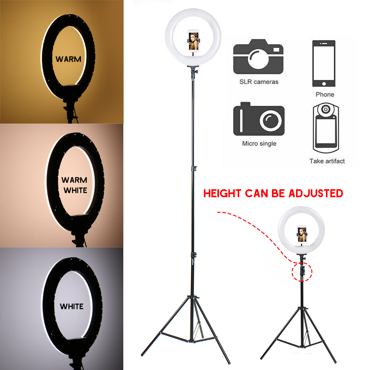 Controllable Portable 2.1m 14 inch Ring Light LED Makeup Ring Lamp USB Selfie Ring Lamp Phone Holder Tripod Stand Photography Lighting