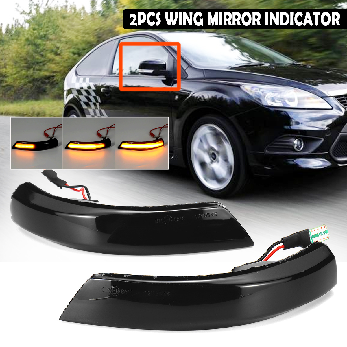 Dynamic Amber LED Side Rear Mirror Indicator Turn Signal Lights For Ford Focus MK2 MK3 2008-2016 Mondeo MK4 2011-2015