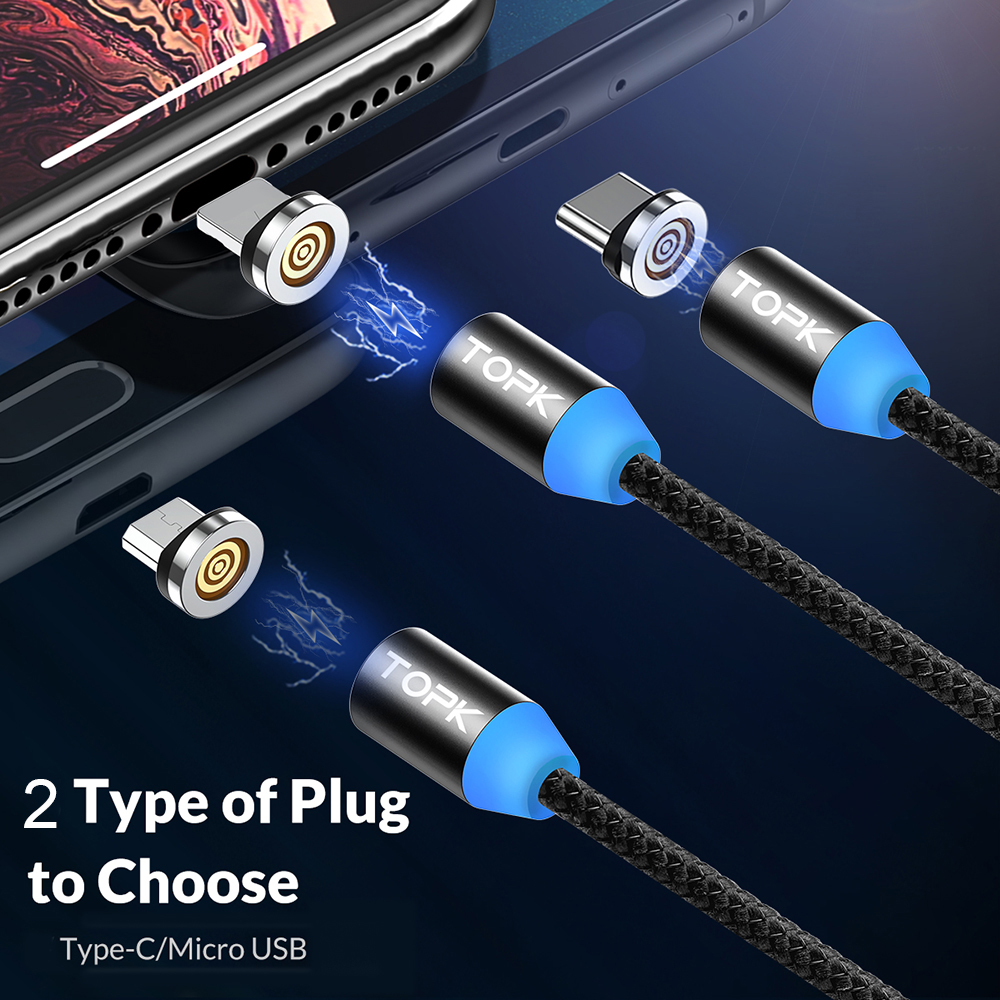 TOPK 5A Magnetic Type C Micro USB Data Cable For Mi9 HUAWEI Mate30 Pro Oneplus 7 Pocophone F1 Note10+ 5G