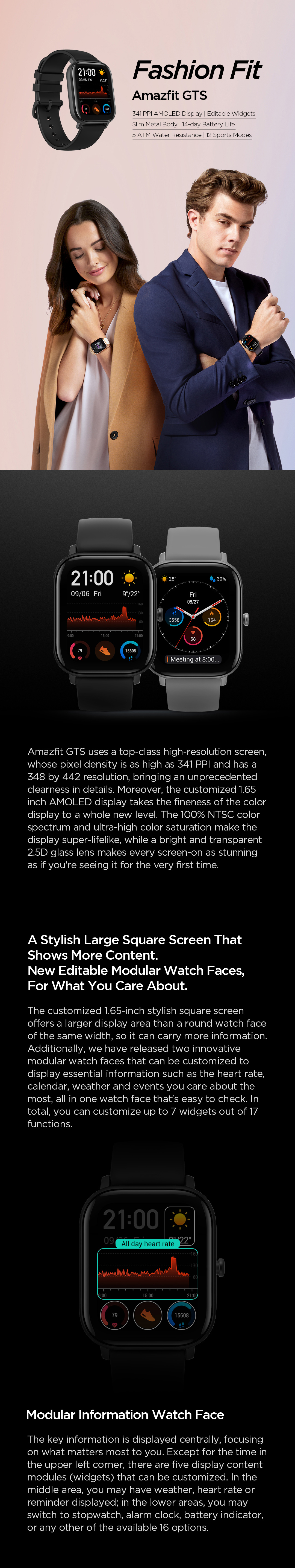 [bluetooth 5.0]Amazfit GTS 341 PPI AMOLED Screen BT5.0 Wristband GPS+GLONASS Light Weight 5ATM Waterproof Smart Watch