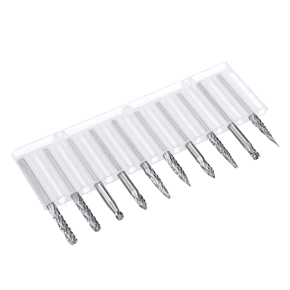 10pcs 3mm Double Lines Tungsten Carbide Burr Rotary File Drill Bits Milling Cutter Set