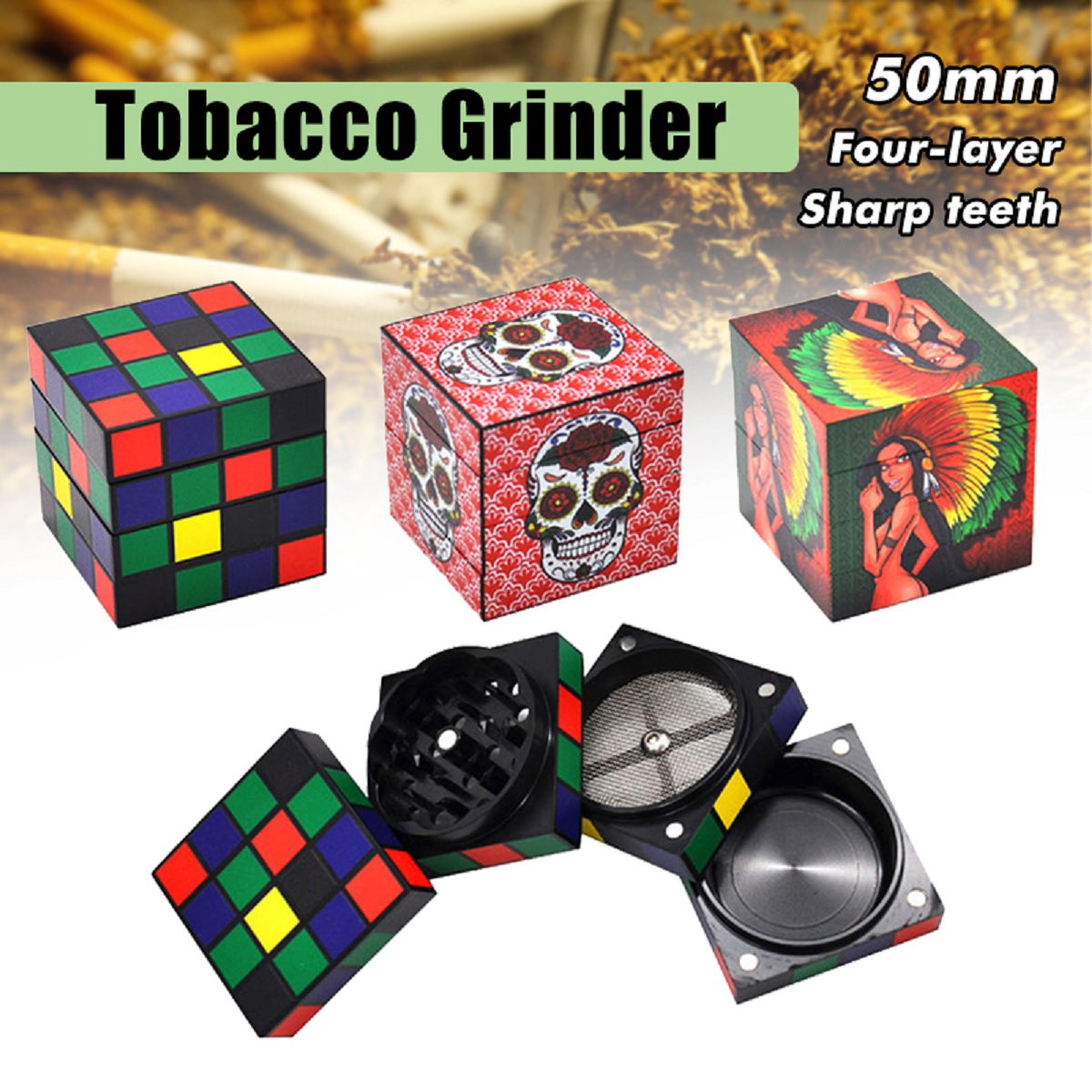 Spice Grinder Aluminum Alloy Spice Crusher 4 Pieces Diameter 50mm Grinder With Scrapers