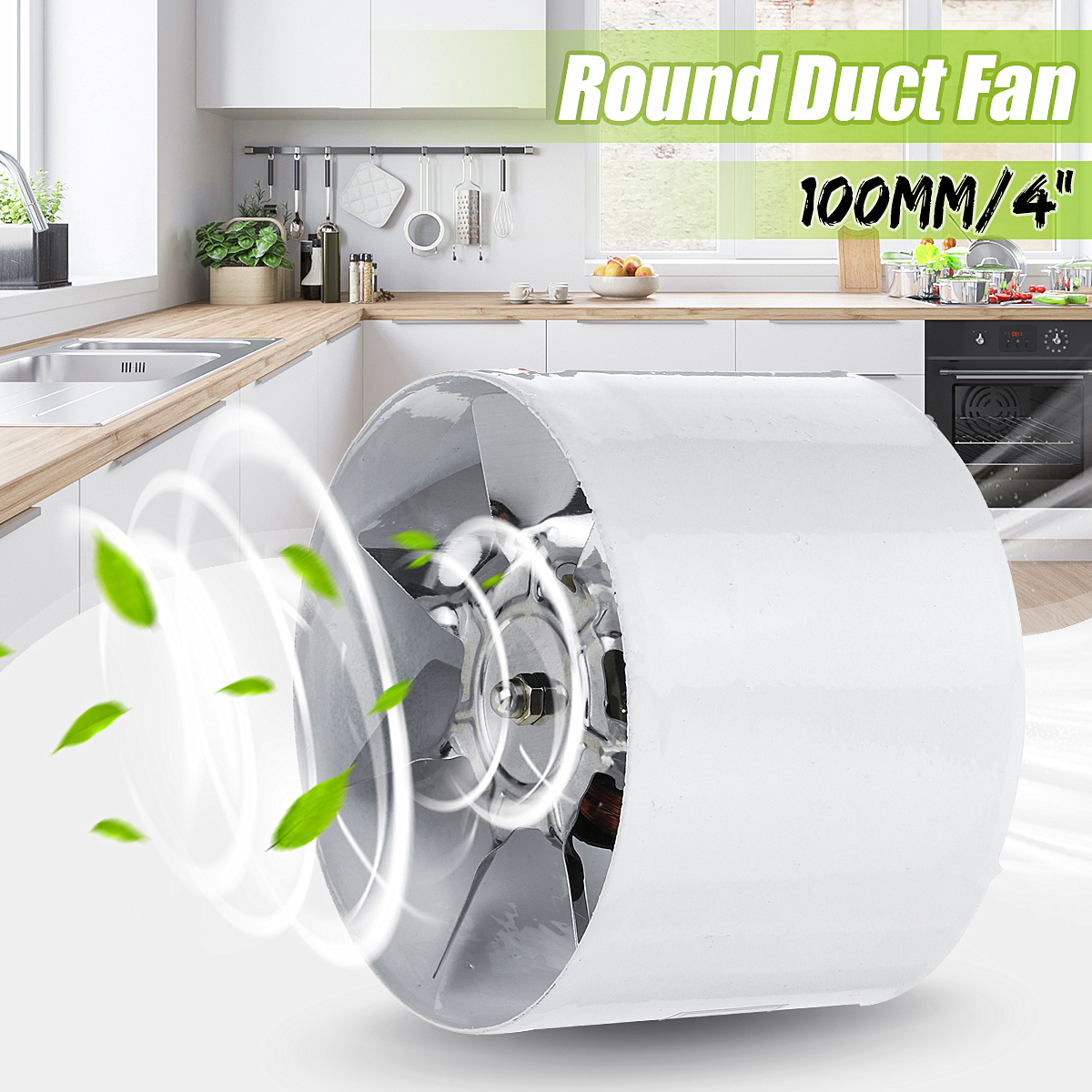 220V 100mm/4'' Round Exhaust Duct Vent Fan High Speed Ventilation Fan Kitchen Room