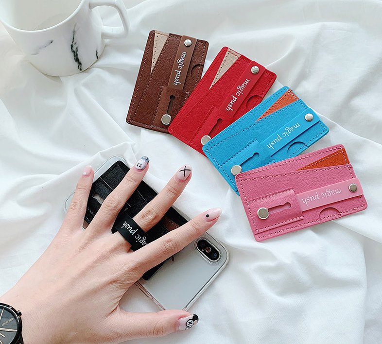 Bakeey Universal PU Leather Push Pull Sticker Phone Bracket Wristband Finger Holder with Card Slots