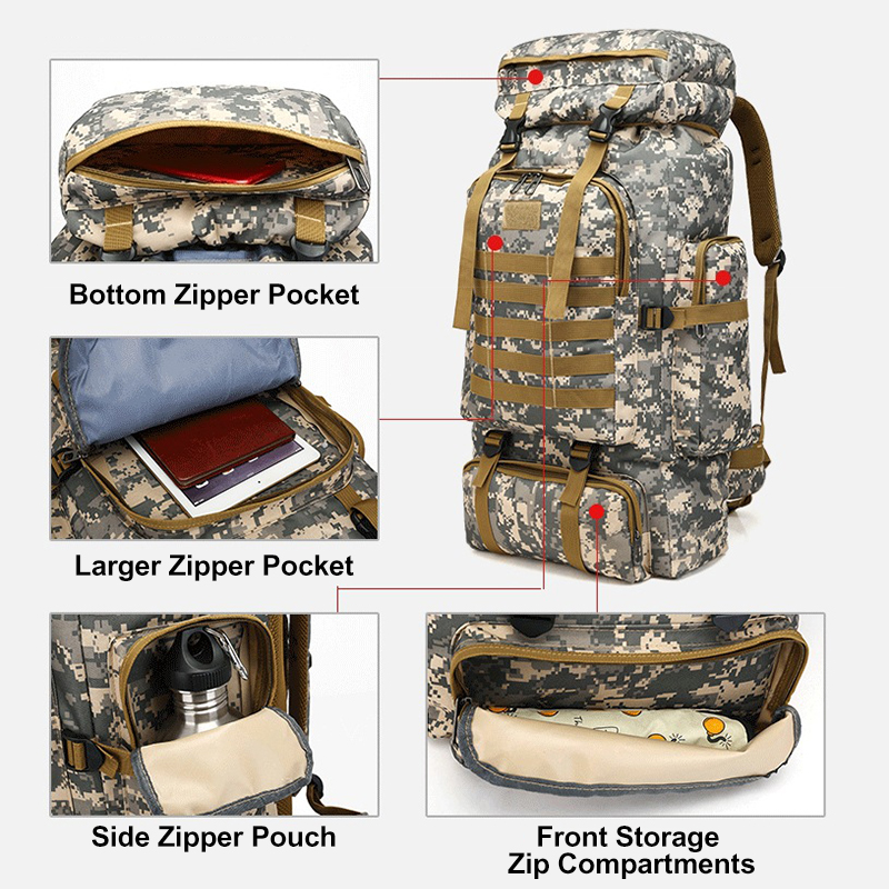DROW 80L Camouflage Nylon Water Proof Oxford Fabric Outdoor Bag Backpack for Climbing Hiking Outdoor