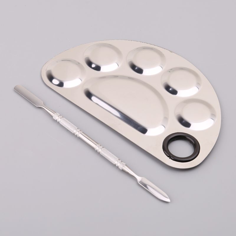 Stainless Steel Paint Palette Tray Mixing Rod Spatula Set For Watercolor Oil Painting Makeup