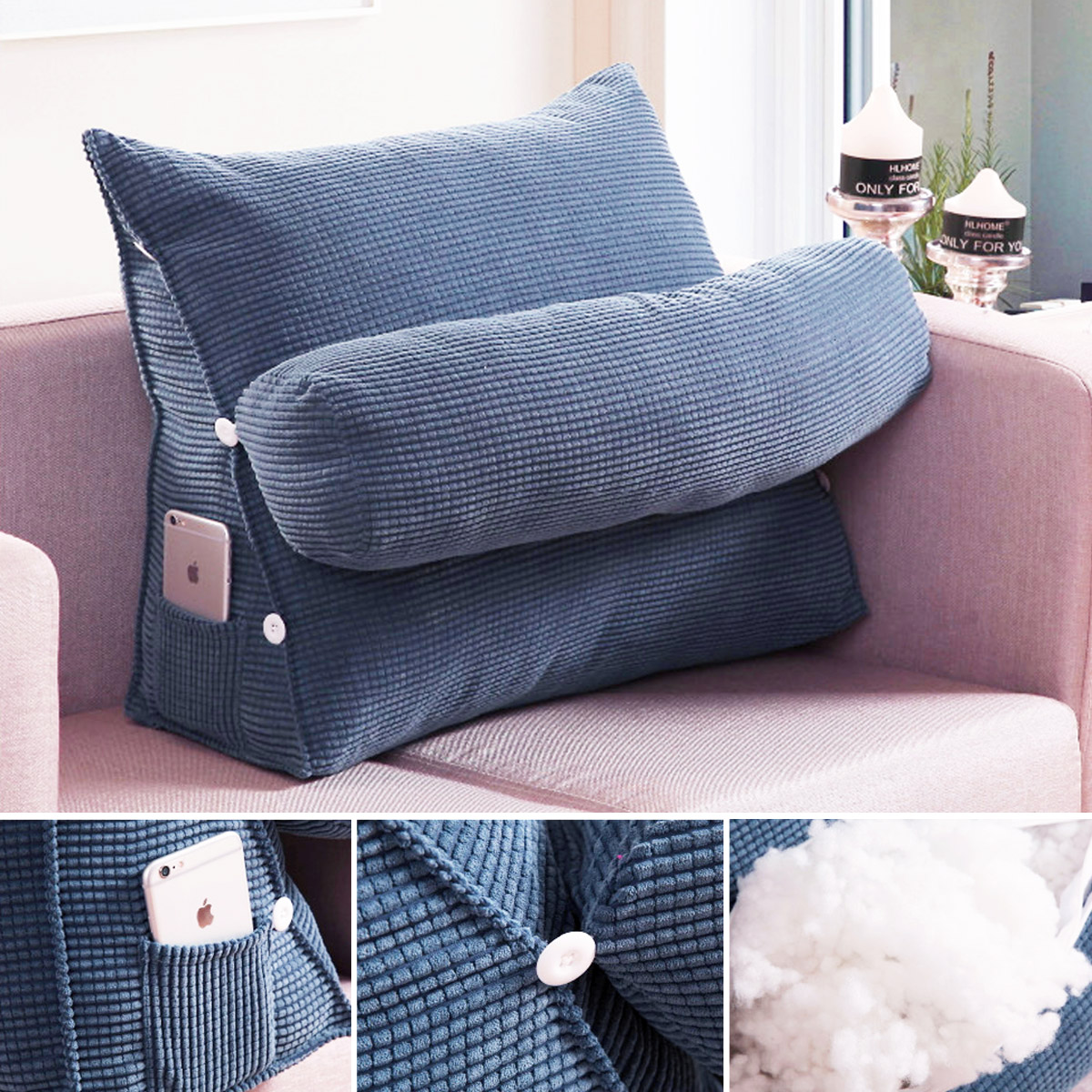 Adjustable Pearl Wool Back Wedge Pillow Reading Bedrest Rest Support Thwartwise Pain Relief  Cushion