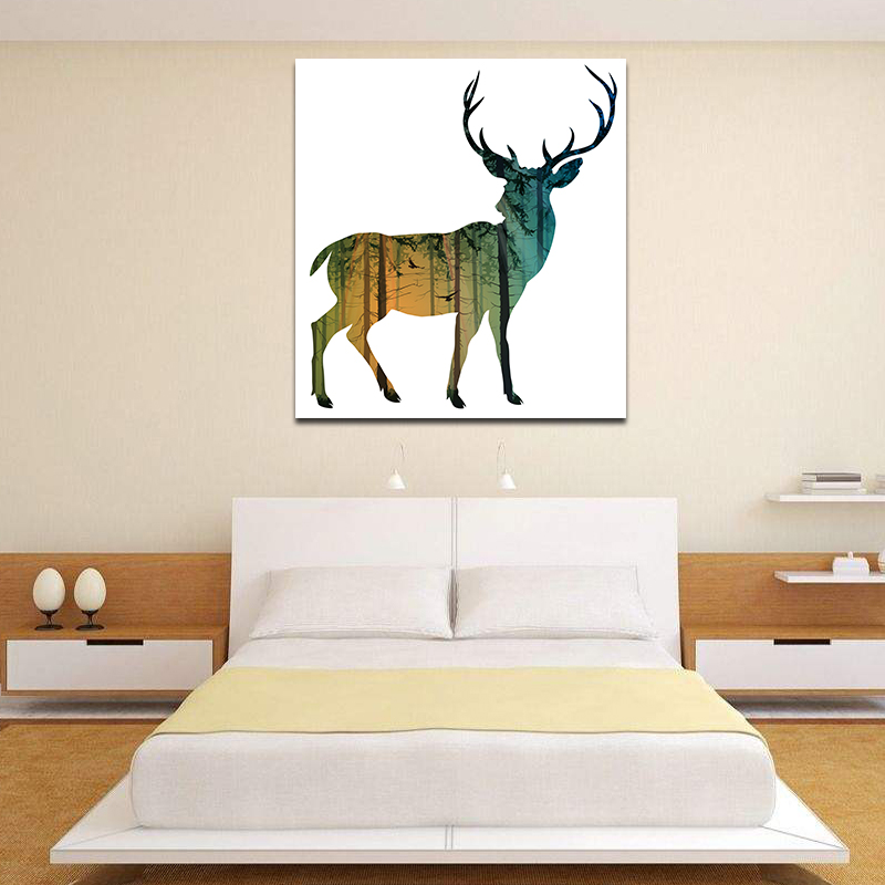 Miico Hand Painted Oil Paintings Simple Style-D Side Face Deer Wall Art For Home Decoration Paintings