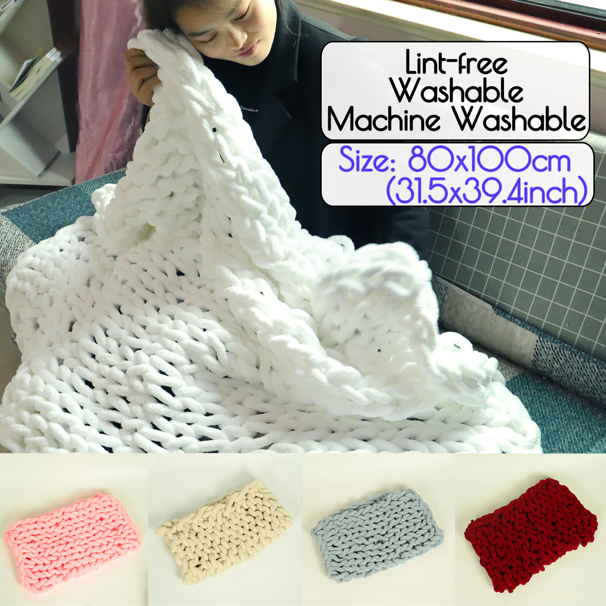 80 x 100cm Handmade Knitted Blanket Cotton Soft Washable Lint-free Throw Blankets