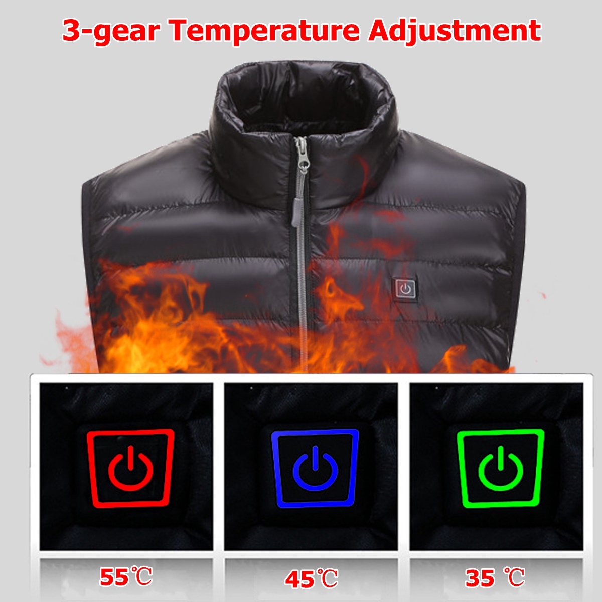 USB Electric Vest Heated Cloth Jacket Warm Up Heating Pad Body Winter