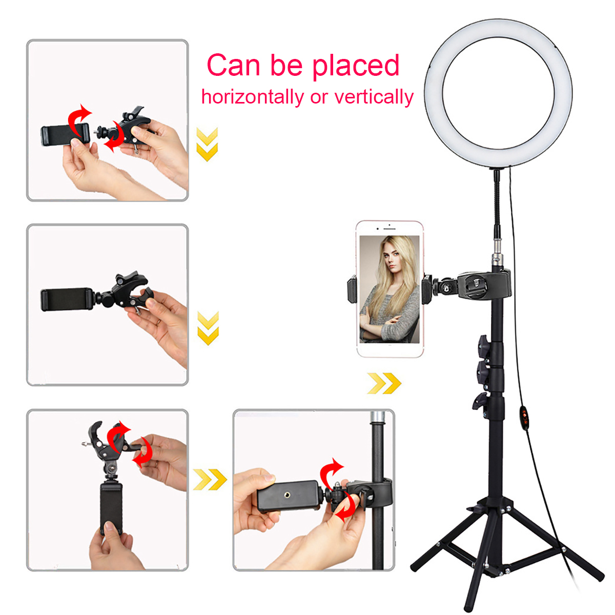 Live Stream Makeup Selfie LED Ring Light With bluetooth Remote Control Cell Phone Holder