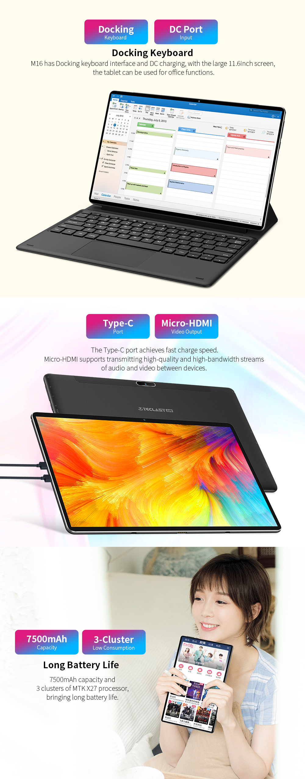 Teclast M16 Helio X27 Deca Core Processor 4GB RAM 128GB ROM 11.6 Inch Android 8.0 Tablet PC with Keyboard